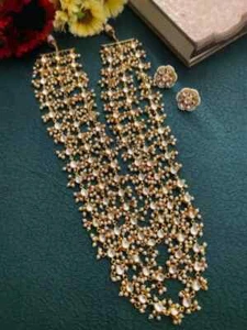 LAYERED GOLD INDIAN MALA RANI HAAR SET PEARL NECKLACE PAKISTANI JEWELLERY FLOWER - Picture 1 of 3