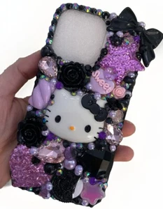 Coque téléphone strass noir violet Bling Kawaii - Photo 1 sur 2