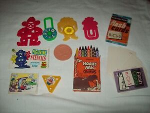 Mixed lot 9 vintage cereal premiums + toys flash cards crayons stencil +