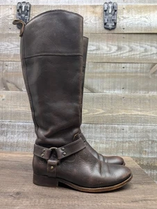 Frye Brown Leather Tall Harness Zipper Riding Boots Womens 6.5 B - Picture 1 of 13