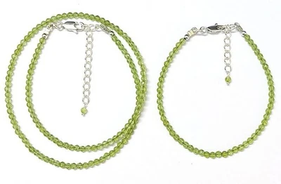 Beautiful Peridot Micro Faceted Round Gemstone Beads Women Choker Necklaces 18'' - Image 1 of 4