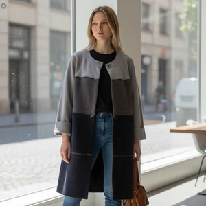 Barbara Wells Studio Long Open Cardigan Pullover Damen M schwarz grau Color Block - Bild 1 von 12