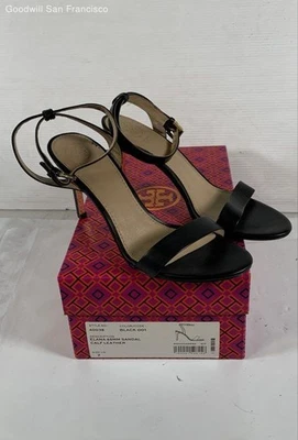 IOB Tory Burch Penélope Cuero Negro Punta Abierta Stiletto Tirantes Mujer Tacones 7M Foto 1 de 4