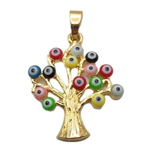 Ciondolo albero della vita Hamsa malocchio protezione fortuna tono oro firmato JH vintage - Foto 1 di 7