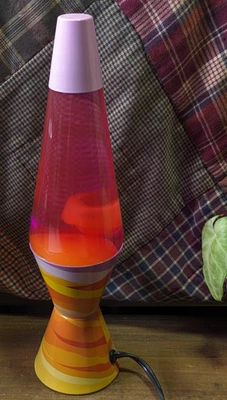 The ORIGINAL LAVA LAMP 14.5" Tall Yellow Lara In Purple Liquid Multi Color Base - Image 1 of 4