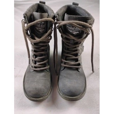 Botas de combate femininas Rocket Dog cinza com cadarço punho de malha fivela acento tamanho 6.5 - Imagem 1 de 4