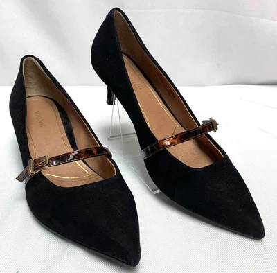 Vionic Minnie Kitten Tacón Mujer 11 Ancho Negro Zapato Gamuza Tortuga Correa Oficina Foto 1 de 4