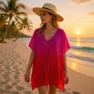 Beaches & Boho Cover Up Womens Small Medium Sheer Tassel Tunic Swimwear Beach Dr - Picture 1 of 7