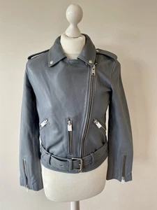All Saints Balfern Leather Jacket Slate Blue Size 10 - Picture 1 of 14