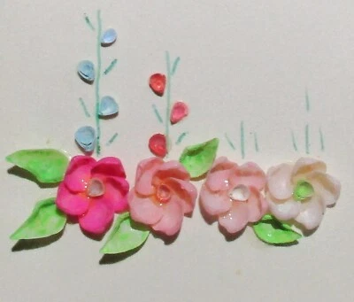 C.1940-х годов ручной работы реальный морской раковины цветок дизайн винтажный мост подсчет карта T1 - Изображение 1 из 4