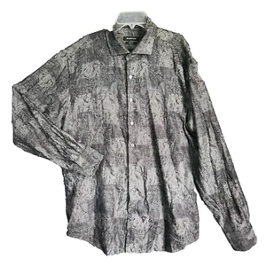 Bugatchi Uomo Men Gray Button Down Shirt Paisley Classic Fit L/S Shirt XL - Picture 1 of 10