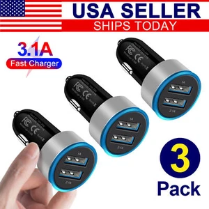3 Pack Black Dual USB Fast Car Charger Adapter For Android Samsung Galaxy S25+ - Picture 1 of 10