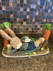 SISAL STRAW LARGE 14"L 8"T EASTER BUNNY RABBIT W/carrot posts/garden in Hammock - Picture 1 of 9