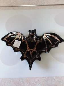 Akcam Halloween Bat Black Glass with Copper Accents Candy Dish   15.5"  X 10" - Picture 1 of 8