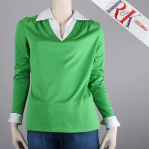 M Vintage 60s R&K Bright Green White Long Sleeve Thin Nylon Shirt Mod 70s - Picture 1 of 7