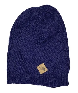 North Face Women’s One Size 100% Acrylic Knit Beanie Solid Purple Logo - Picture 1 of 8