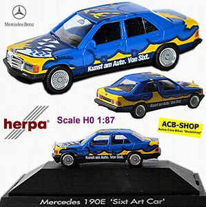 Mercedes-Benz 190 W201 Sixt Art Car 1982-88 Azul + Amarillo 1:87 Herpa 180863 - Imagen 1 de 12