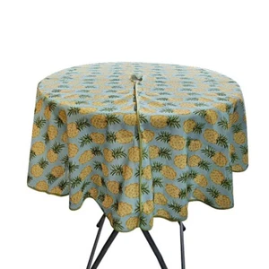 Indoor/Outdoor 60" round Tablecloth w Umbrella Hole & Zipper Pineapple Pattern - Picture 1 of 3