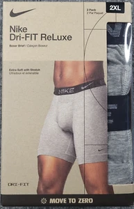 New Men's 2XL 44-46 NIKE Dri-Fit Reluxe Stretch Boxer Briefs Gray/Black 2 Pack - Picture 1 of 5