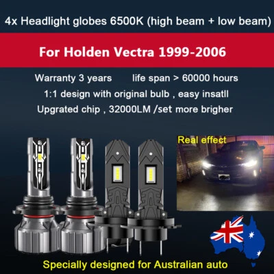 4x 32000lm Headlight Globe For Holden Vectra 1999-2006 high low Beam kit 12v - image 1 of 4
