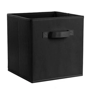 Black Fabric Drawer Foldable Cube Style Storage Bin 10.5"W x 11"H x 10.5"D - Picture 1 of 1