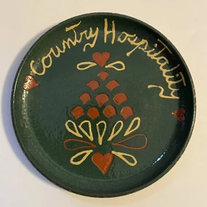 Pennsylvania Redware Art Pottery COUNTRY HOSPITALITY Plate Signed Vtg 1986 5.5”D - Picture 1 of 5