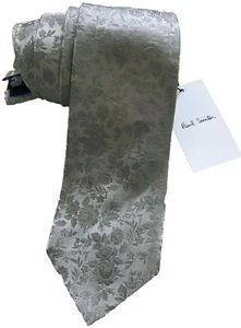 PAUL SMITH Grey Silk Tie | Contrast Floral Pattern - Blue Polka Lined | MAINLINE - Picture 1 of 4