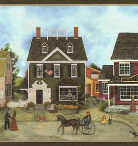 WALLPAPER BORDER COUNTRY TOWN BUILDINGS 92933FP - Picture 1 of 2