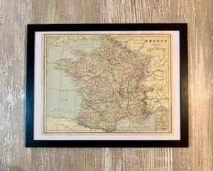 Mapa antiguo genuino de colección de Francia, Atlas Mundial de 1889 (enmarcado) - Imagen 1 de 2