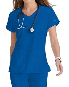 Grey's Anatomy Active Scrubs Women's 4 Pockets Solid Side Panel V-Neck Top XL - Picture 1 of 6