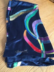Vintage Hand-painted Silk Square Multicolor Scarf 33”