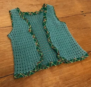 Vintage Vest Crochet Green Hippy Open Front Sleeveless Toddler Girl 1960s Sz 2T - Picture 1 of 6