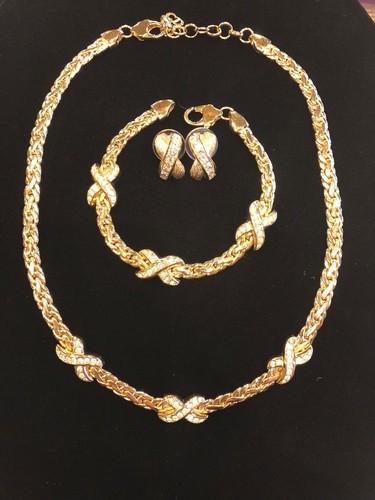 Set collana bracciale e orecchini placcati oro firmati Christian Dior vintage