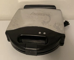 Krups Belgian Electric Waffle Maker Stainless Non Stick 4 Waffles Silver Tested - Picture 1 of 4