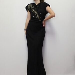 Vintage 40s Black Evening Gown Elegant Maxi Dress - vintage blk sequin detail