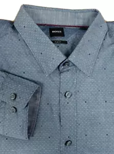 $128 BOSS Slim Fit Long Sleeve Dots Cotton Shirt, Blue, XXL - Picture 1 of 2