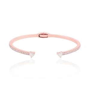 1.95 Ct Heart Lab Grown CVD Diamond Cuff Bangle 14k Rose Gold Fine Bracelet Gift - Picture 1 of 8