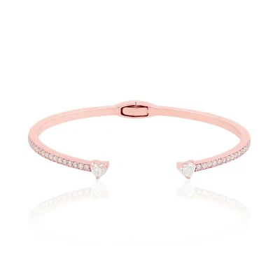 1.95 Ct Heart Lab Grown CVD Diamond Cuff Bangle 14k Rose Gold Fine Bracelet Gift - Image 1 of 4