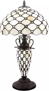 Tiffany Style Table Lamp Cream Stained Glass Crystal Bead Lamp 12X12X22 Inches M - Picture 1 of 8