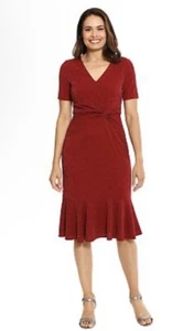 London Times Side Twist Flounce Hem Dress In Red Silver Glitter Sz 8 - Picture 1 of 5