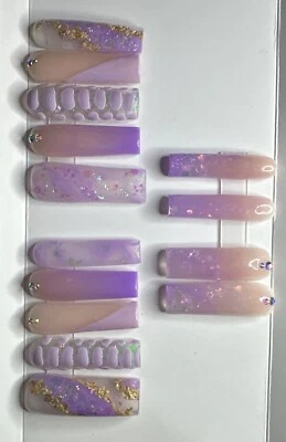 CUSTOM  Acrylic Press On Nails SET OF 14  with glue and disposable Manicure Kit￼ - Image 1 of 4