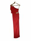 Jane Norman Czerwona długa sukienka maxi na jedno ramię dzielona rozmiar 10 Y2K