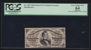 US 25c Fractional Currency Note 3rd Issue Red Back FR 1291 PCGS 64 V Ch CU - Picture 1 of 2