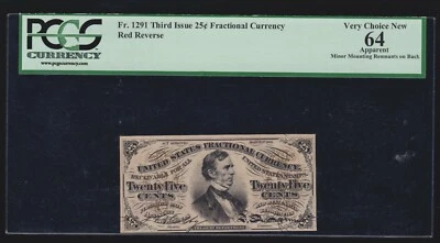US 25c Fractional Currency Note 3rd Issue Red Back FR 1291 PCGS 64 V Ch CU - Image 1 of 2