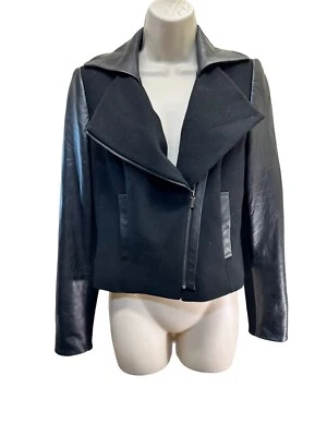 ETCETERA WOMEN’S JACKET BLAZER BLACK CROPPED SHORT LEATHER FABRIC COMBO SIZE 2 - Image 1 of 4