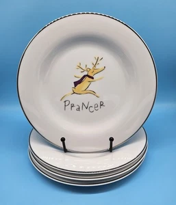 Set of 4 Pottery Barn Reindeer 8.5" Salad Dessert Plates Christmas Silver Japan - Picture 1 of 9