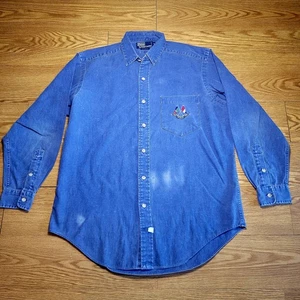 Vintage Polo Ralph Lauren Herren Cross Flags Button Down Jeanshemd Größe Medium blau - Bild 1 von 19