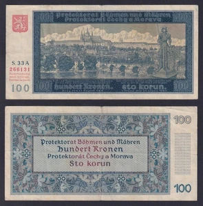Banconota Bohemia & Moravia Occupazione Tedesca 100 korun 1940 P.-6a BB/VF - Picture 1 of 2