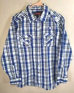Red Ape Western Cowboy Shirt Size XL Blue Plaid Long Sleeve Button Accented - Picture 1 of 12