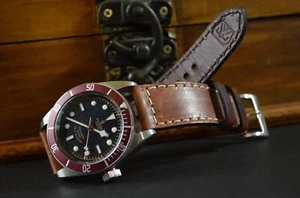 CORREA RELOJ MARRON II 22 20 18 MM GENUINA PIEL BOX CALF MA STRAP HECHA A MANO - Picture 1 of 12